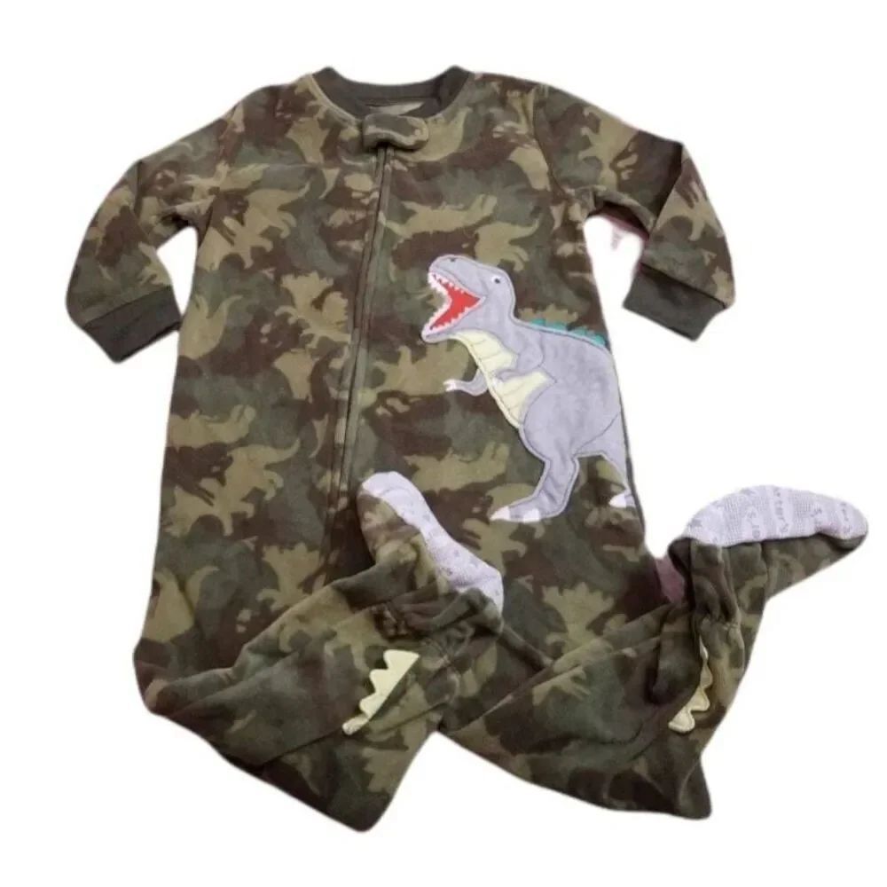 Carter's Camouflage dinosaur footed pajamas 18 mo
